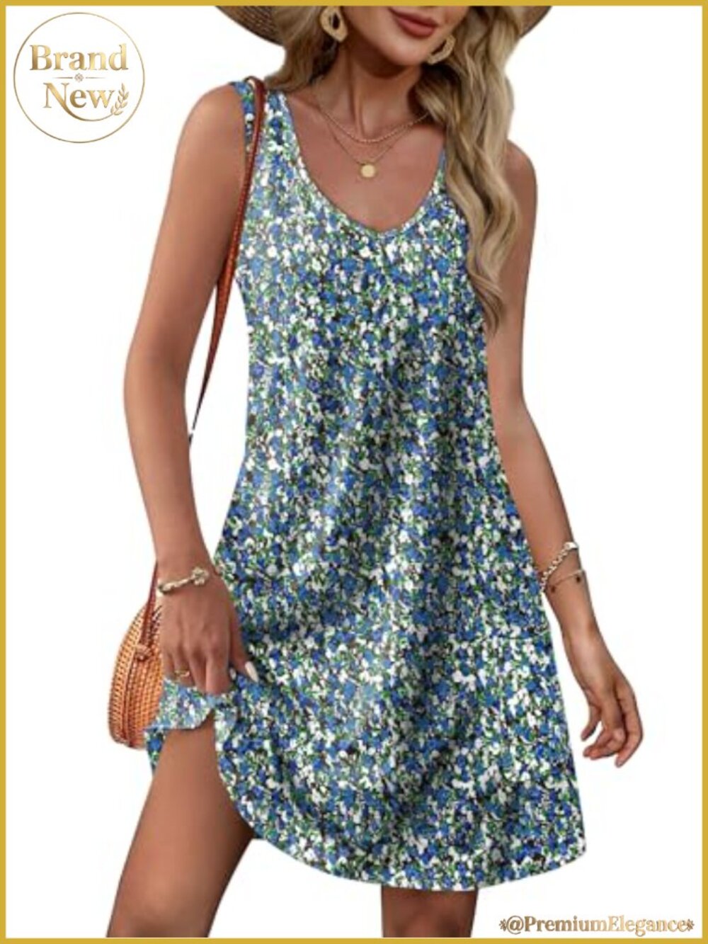 Loose V Neck Sleeveless Sundress with Pockets Floral/Plain/Eyelet Summer